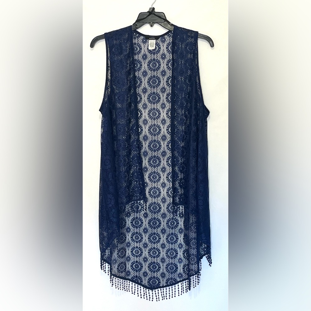 Festival Boho Style Blue Lace Duster with Fringe Size 1X